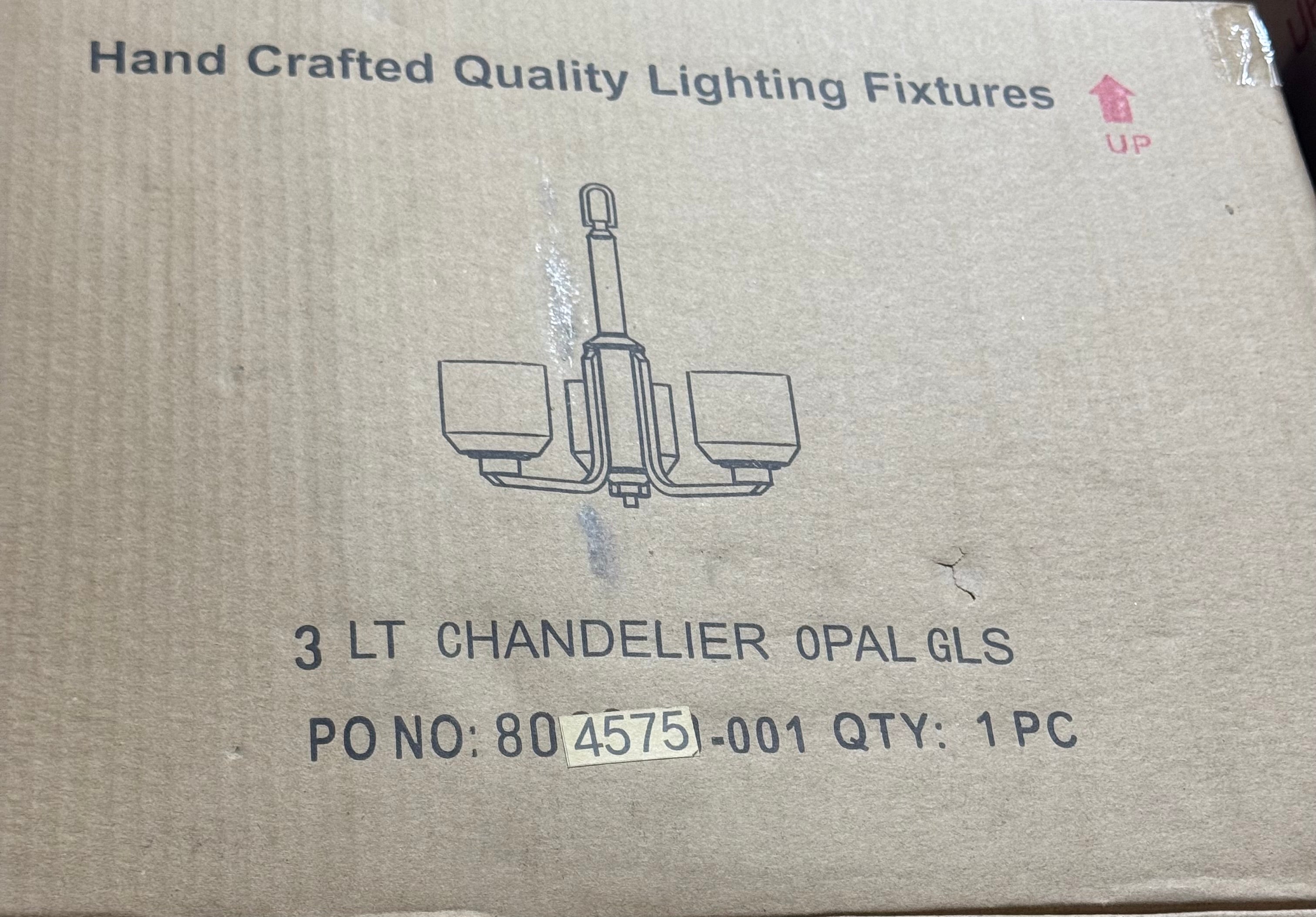 3 Light Chandelier with Opal Glass Shades