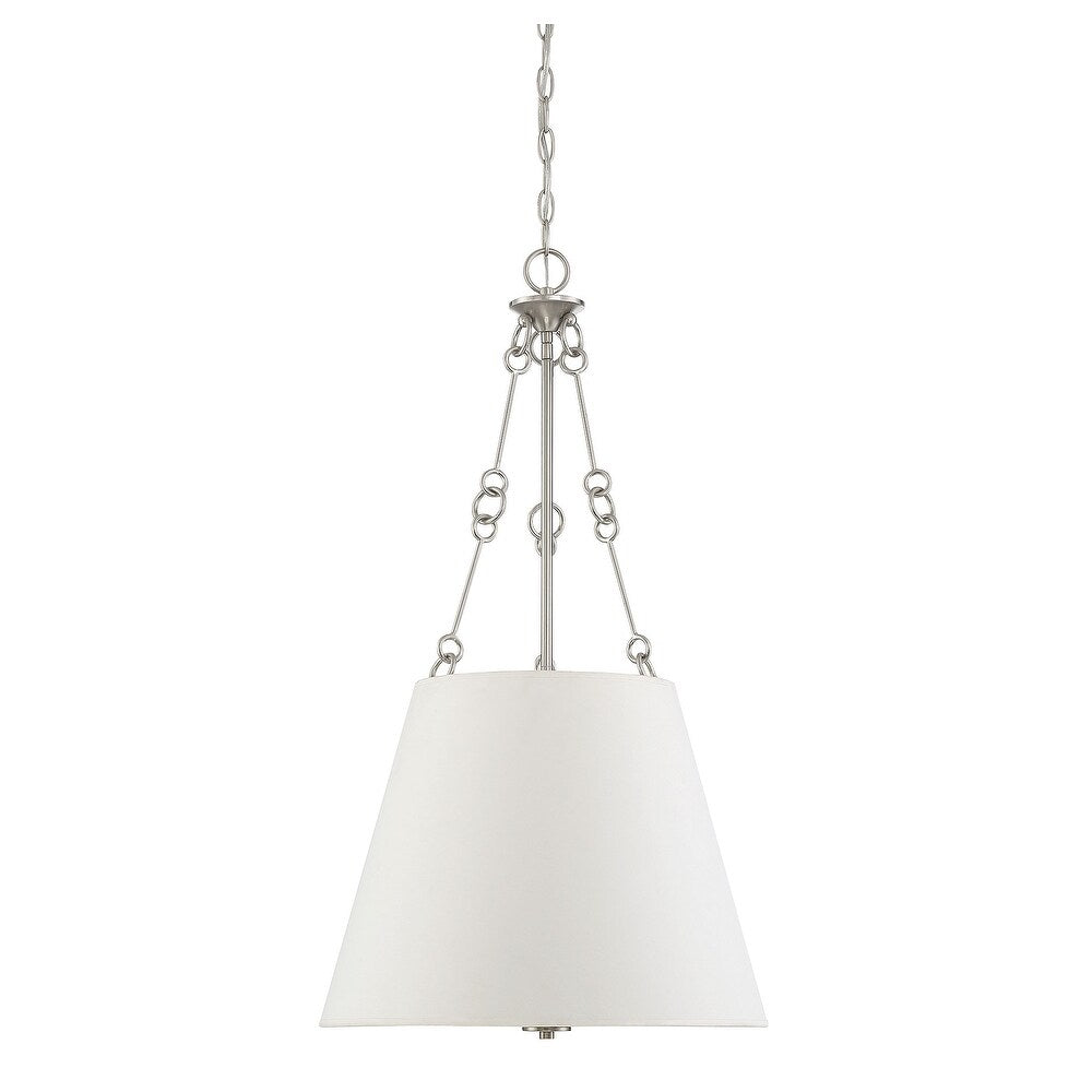 Satin Nickel Pendant Light with White Lampshade