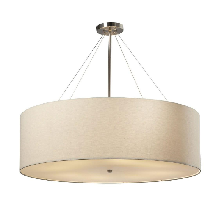 Justice Design Textile Classic 36" Wide Nickel Cream Drum Pendant Light (FAB-9594)