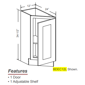 Base Diagonal End Corner 12" x 34-1/2" x 24" Model Number: M01BDEC12L