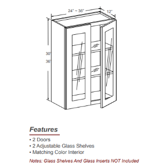 Wall Cabinet Glass Insert Door - 30" 36" Model Number: M01WM2436H