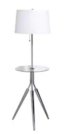 Kenroy Home Rosie Chrome Tripod Floor Lamp with Glass Tray
