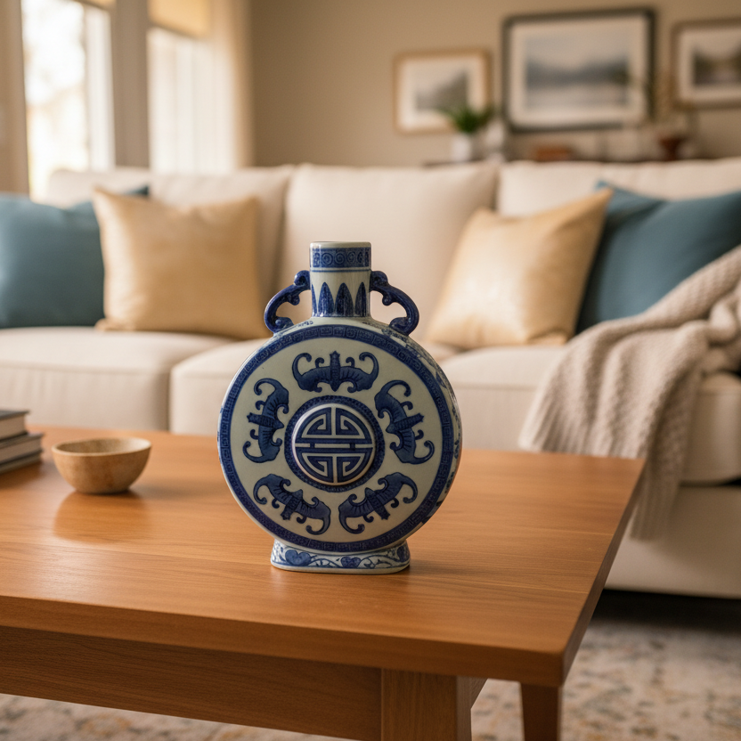 Large Porcelain Chinese Moon Flask