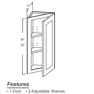 Wall Diagonal End Corner Cabinet - 12" x 30" x 12" Model Number: M01WDEC1230