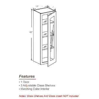 Wall Cabinet Glass Insert Door - 18" x 42" x 12" Model Number: M01WM1842H