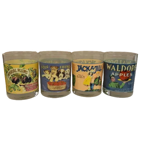 Set of 4 - Oneida Vintage Labels Old-Fashioned Glasses