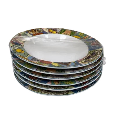 Set of 6 Vintage Labels Stoneware Bowls