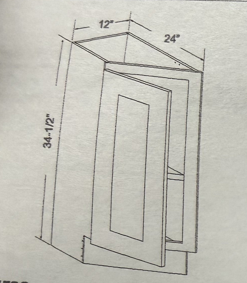 Base Diagonal End Corner Cabinet (Left) - Chocolate Glazed - 12" x 34.5" x 24" Model Number: M01/BDEC12L