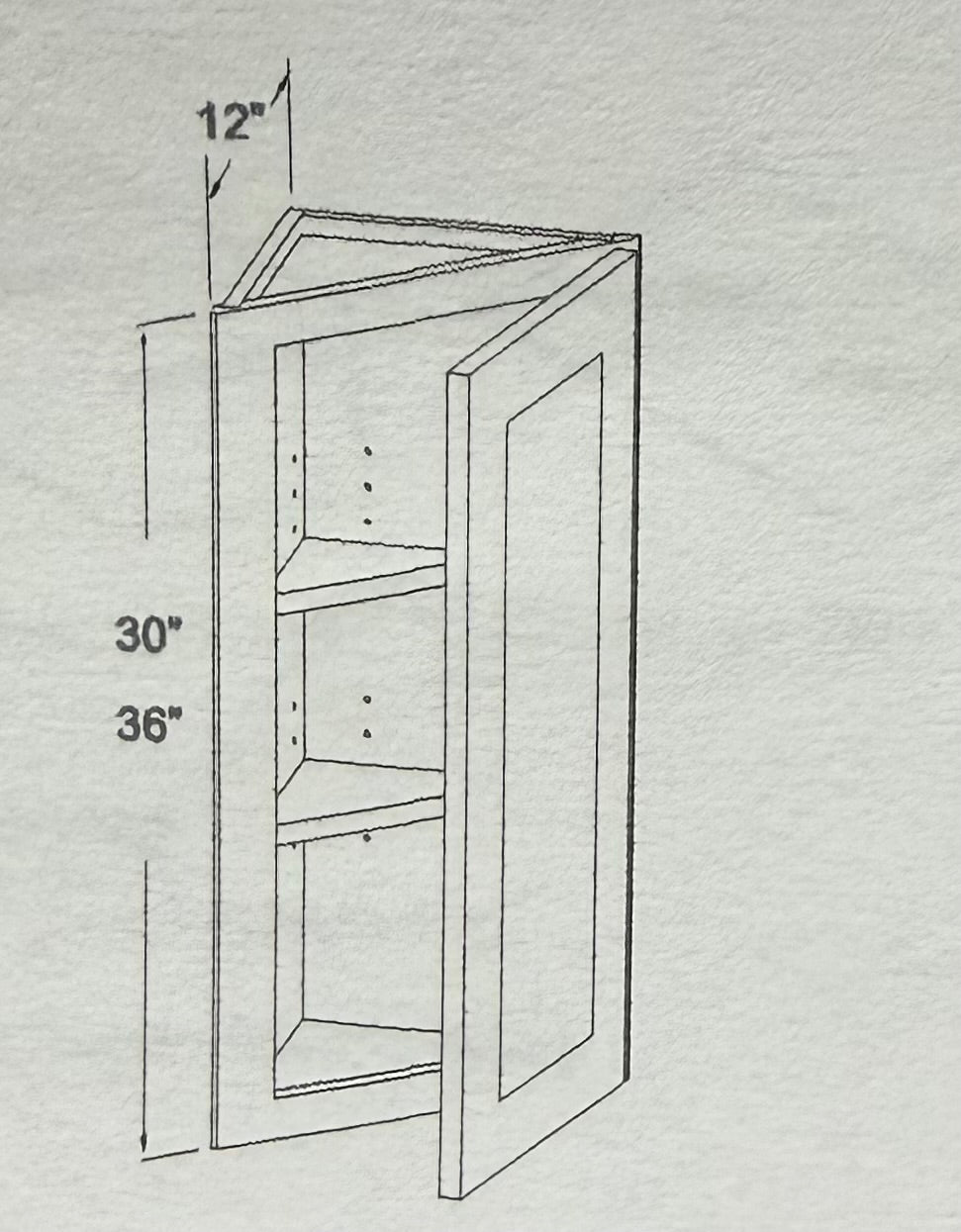 Diagonal End Corner Wall Cabinet - Chocolate Glazed - 12" x 30" x 12" Model: M01/WDEC1230
