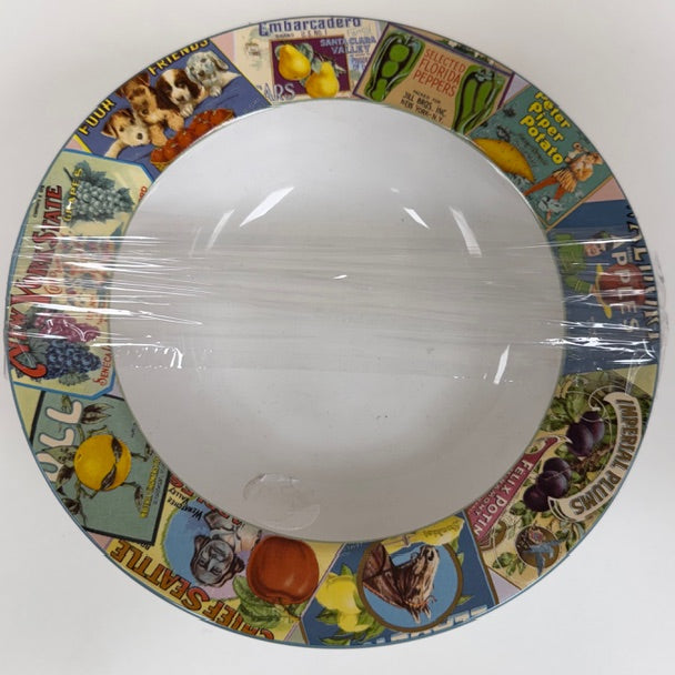 Set of 6 Vintage Labels Stoneware Bowls