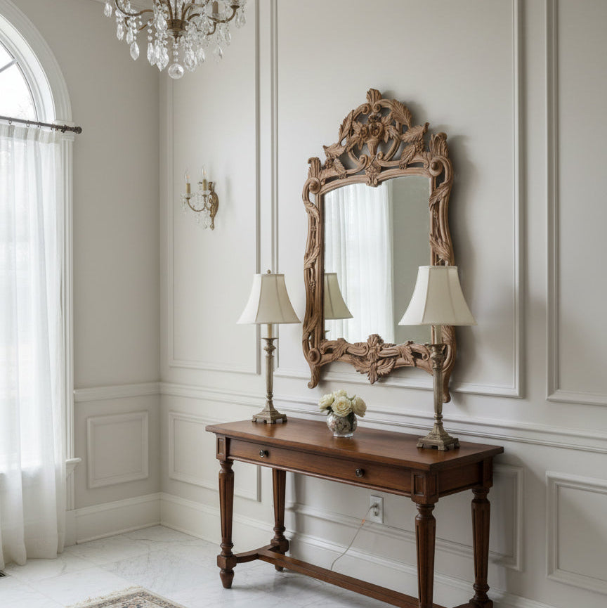 Vintage Hand-Carved Wooden Wall Mirror