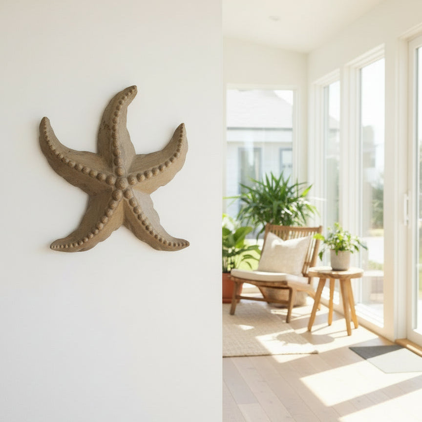 Hand-Carved Wooden Starfish Wall Decor