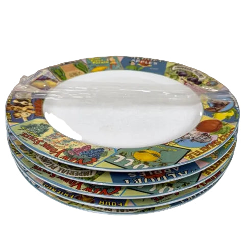 Set of 5 Vintage Labels Stoneware Plates