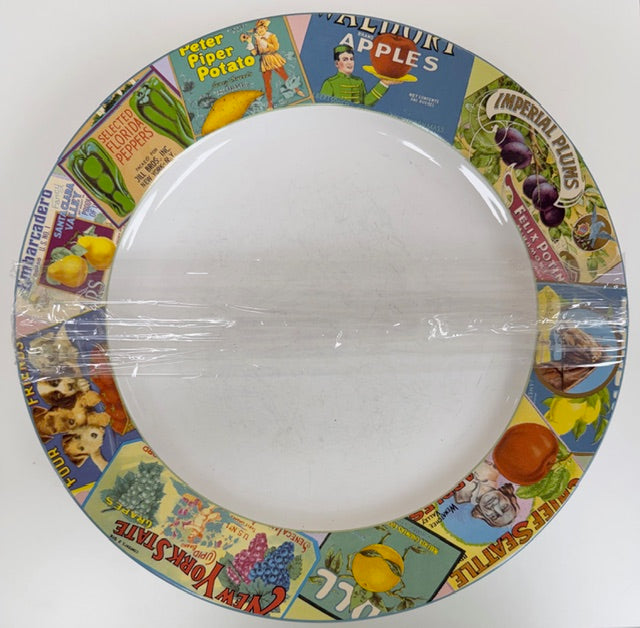 Set of 5 Vintage Labels Stoneware Plates