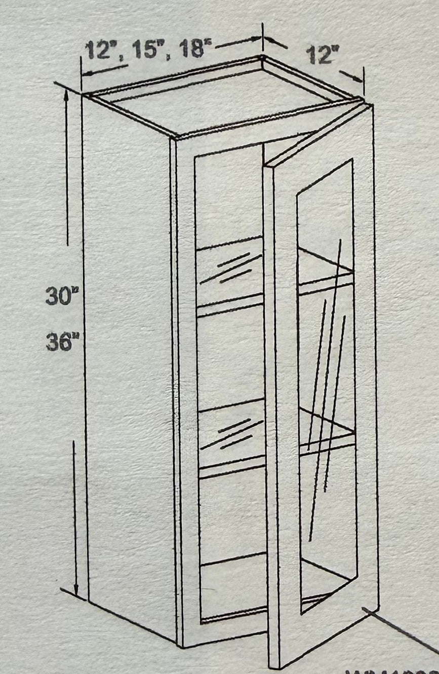 Wall Cabinet Glass Insert Door - Chocolate Glazed - 12" x 30" x 12" Model Number: M01/WM1230H